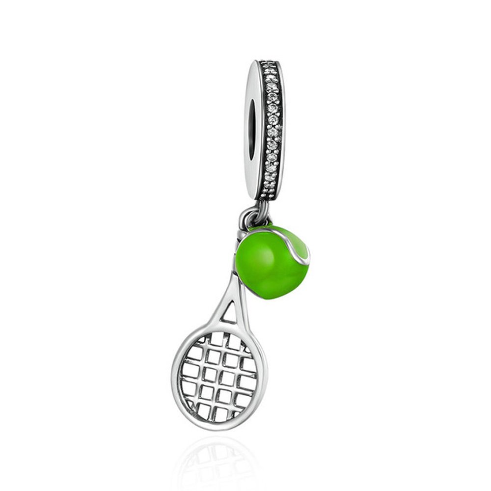 Tennis Fashion Design 925 Sterling Silver Tennis Ball Passion Sports Pendant Charms fit Women Charm Bracelets DIY Jewellery SCC335