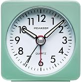 Peakeep Ultra Small, Battery Travel Alarm Clock with Snooze and Light | Silent No Ticking Analog Quartz Clock (Aquamarine)