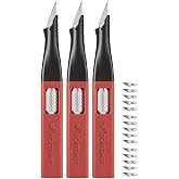 Scimaker Precision Craft Knife, #11 Blade Storage, 3-Pack Red | Ergonomic non-roll hobby scalpel, internal spares compartment, aluminum locking wheel for DIY modeling &amp; scrapbooking.