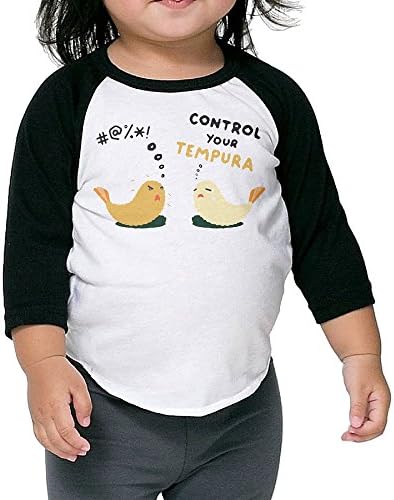 Saroyan Control Your Tempura Funny Sushi Angry Shrimp Baby Raglan T-Shirts Baseball Tee 3/4 Sleeve 5-6 Toddler