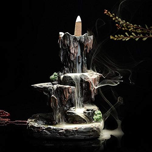 Mountain Waterfall Glaze Backflow Incense Burner Incense Holder Censer Home Decor with 10 Free Cones in Exquisite Present Box 14x13x19cm