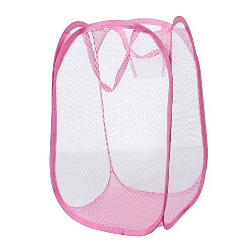 Clearance Deal! Hot Sale! Laundry Clothes Basket Storage Basket, Fitfulvan Foldable Pop Up Washing Laundry Basket Bag Hamper Mesh Storage (Pink)