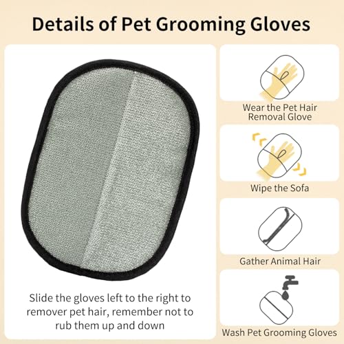 Kunoli 2PCS Pet Hair Remover Glove, Static Pet Hair Removal Glove, Dual-Sided Grooming Gloves, Reusable Pet Hair Removal for Washing Deshedding Grooming, Suit for Sofa Carpet Clothing