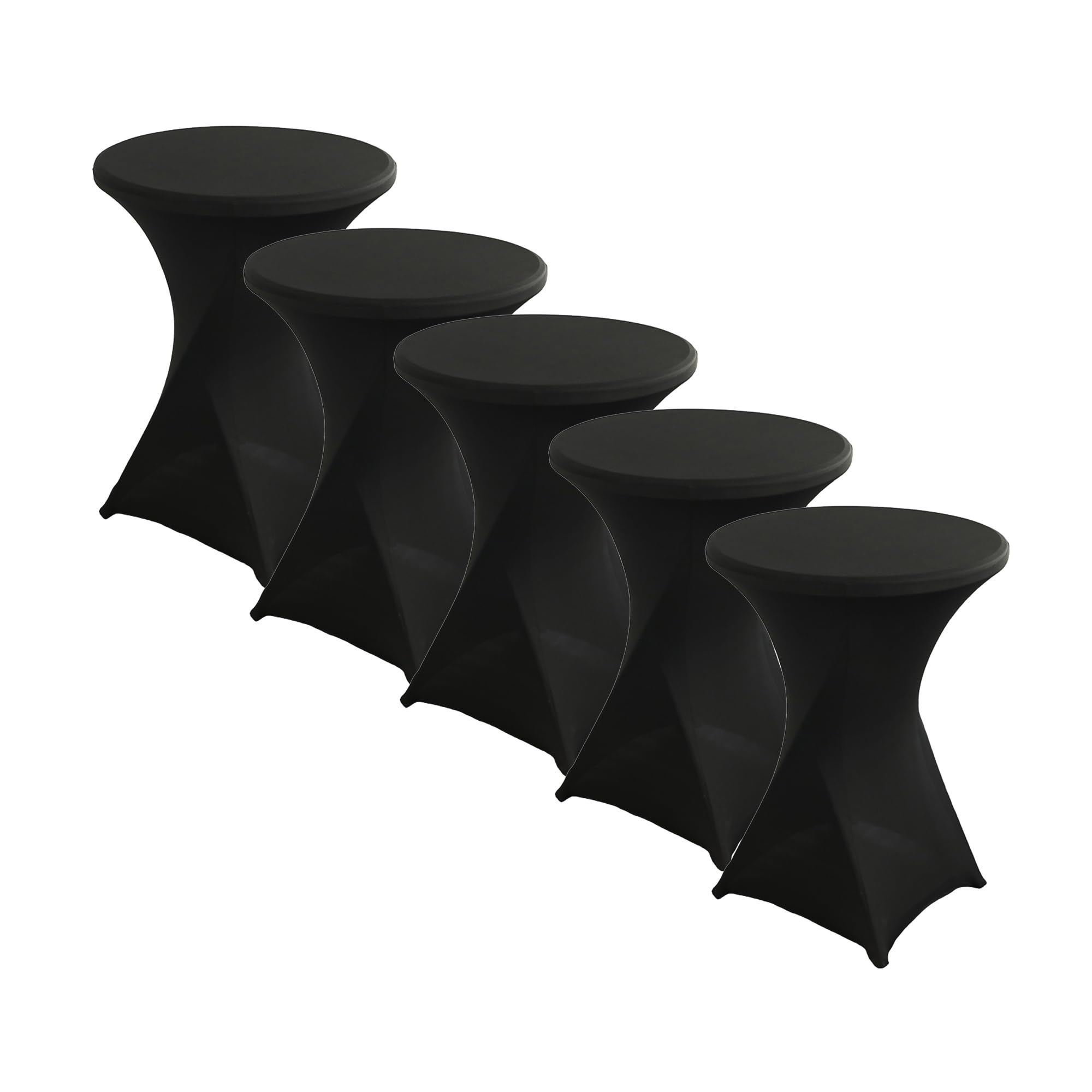 iEventStar Stretch Bar Table Covers, Spandex Bar Table Covers, Bar Tables, Wedding Round Tablecloth for Bistro Table, Cocktail Party (Black, Set of 5, Diameter 60-65 cm）