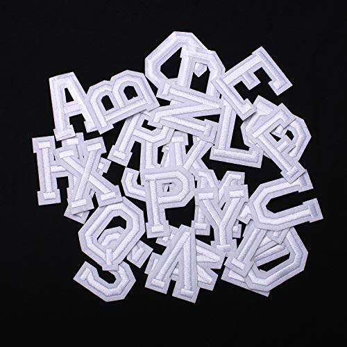 J.CARP Iron on Letter Patch for Clothes, 26pcs Alphabet A to Z Word Iron-on Patches, Sew-on Appliques for Jeans/Jackets/Backpacks/Kids Clothing to Cover Rip/Logo, Classic White