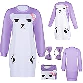 JYXIUBS Purple Bear Hoodie Long Sweatshirt Pullovers T-Shirt Costume Outfits Full Set