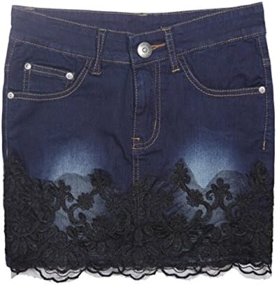 DDOL Women's Casual Embroidery Flower Denim Jeans Mini Skirt Blue 30