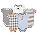 Luvable Friends Unisex Baby Cotton Bodysuits, Fox Short Sleeve 5 Pack, 6-9 Months (9M)