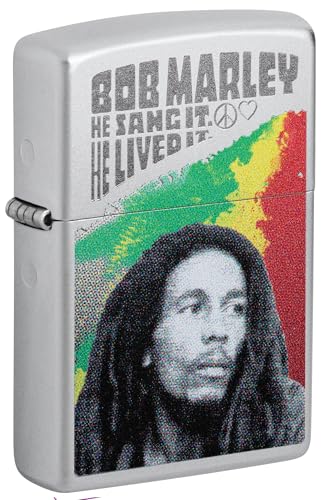 Sturmfeuerzeug - Bob Marley, Satin Chrome, Lustre-Color Image - Nachfüllbar - Wiederverwendbar - Windfestes Design - Geschenkbox - Made in USA