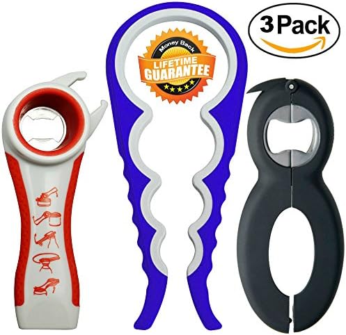 Bottle Jar &amp; Can Opener 3 Pack Multi-Opener Kitchen Tool Bundle Set Lid Seal Remover Mobility Aids For Arthritis Twister Grips Lid Twist Off Rheumatoid Arthritis Products &amp; Aids