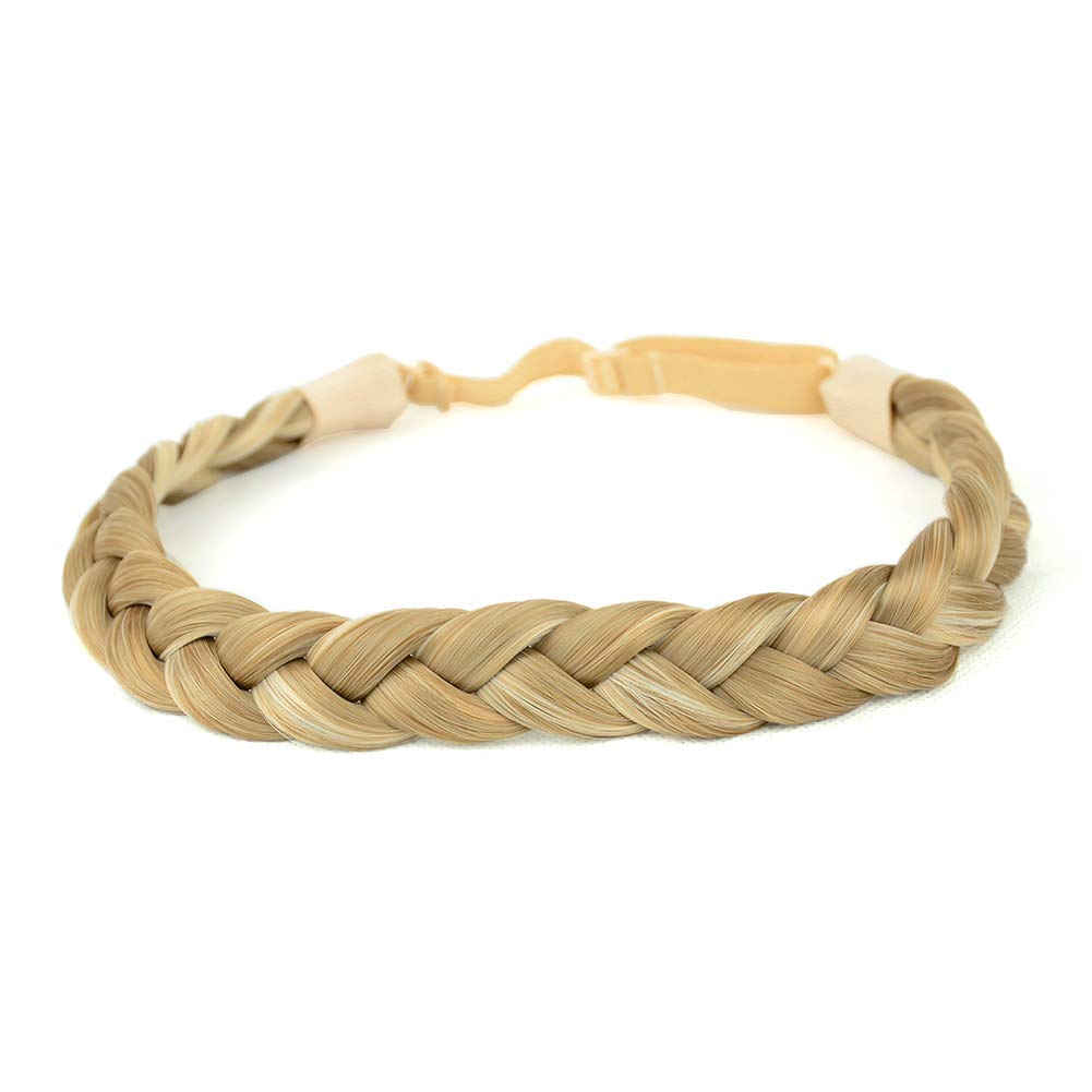 BOBIYA 3 Strands Synthetic Hair Braided Headband Classic Chunky Wide Plaited Braids Elastic Stretch Hairpiece for Women Girl (Buttered Toast)