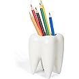ComSaf Ceramic Pen Holder, Tooth Shaped Pen Holder for Desk, Cute Pencil Pot White Accessories Desk Organizers for Office, Sc