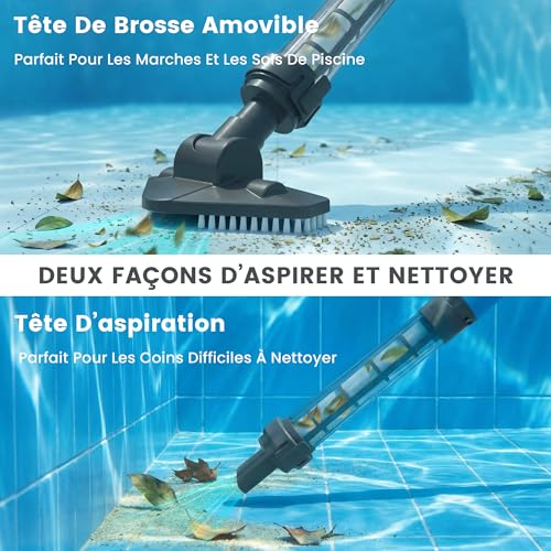 Wireless Pool Vacuum Cleaner with Battery, Up to 60 Min, Portable Pool Vacuum with Telescopic Handle, Bottom Cleaner for Small Pools, Spas and Hot Tubs, Blue