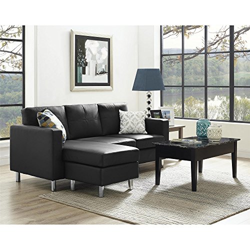 Small Spaces Configurable Sectional Sofa, Black - Thumbnail 5