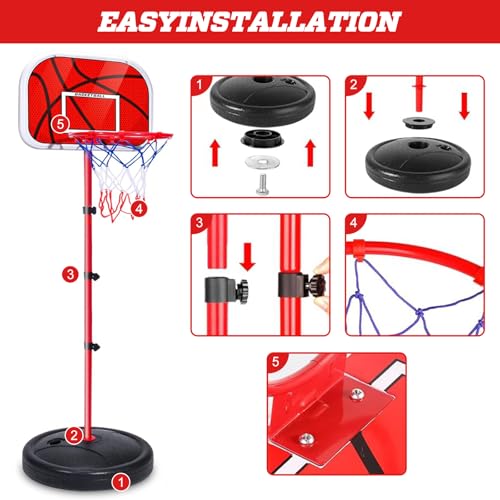 Kezidhp Children's Basketball Hoop with 3 Balls, 1 Pump, Adjustable Height 50-150 cm, for 3 to 8 Years Children, Indoor and Outdoor