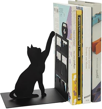 Balvi Fishing Cat Bookend Black Iron Decorative Library Figure 17cm