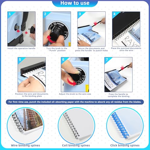 RAYSON Wire Binding Machine, 3:1 Pitch, 34 Square Holes, Binds up to 120 Sheets, Punches up to 12 Sheets, A4 Size, Manual Book Binder with Built-in Wire Closer – TD-130