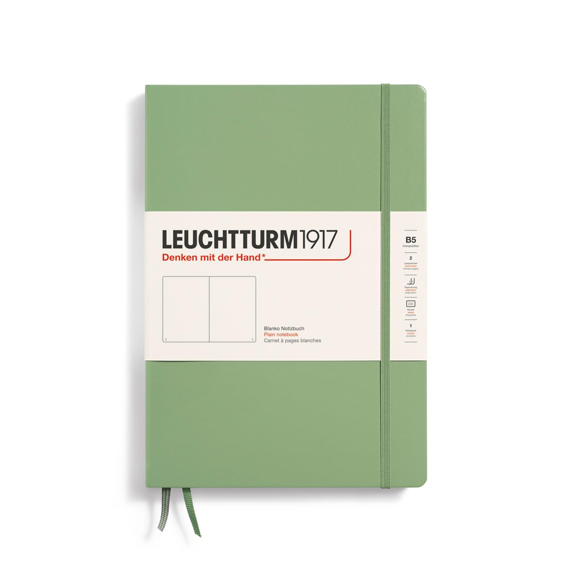 LEUCHTTURM1917 366171 Notebook Composition (B5), Hardcover, 219 Numbered Pages, Sage, Plain