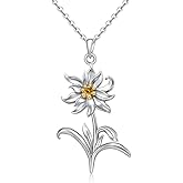 Jewlikee Edelweiss Necklace Sterling Silver Edelweiss Necklace for Women Flower Pendant White Flower Jewelry Birthday Mothers Day Gifts