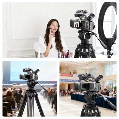 Cayer Video Fluid Head with Quick Release Plate, Telescopic Handle Scaled Base for Mirrorless, Video Cameras and DSLRS, Compatible with Gimbal Plate for dji RS Series, K6 | Metal housing, adjustable tray handle, smooth fluid movement, support dual mode, for camcorder