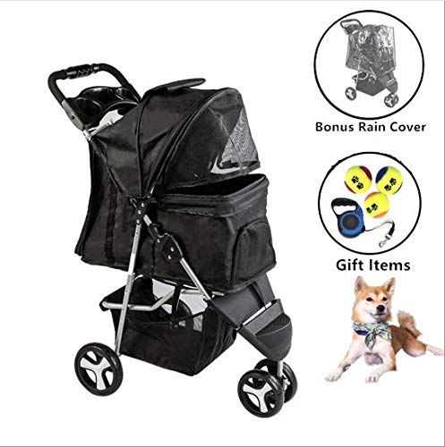 Besthls Pet Stroller for Cats/Dogs, 3 Wheel Dog Stroller with Removable Liner, Storage Basket and Cup Holder, Bonus Rain Cover - Thumbnail 7