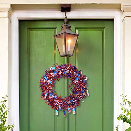 image for N&T NIETING Patriotic Wreath, 15Inch American Flag Tinsel Wreath with 