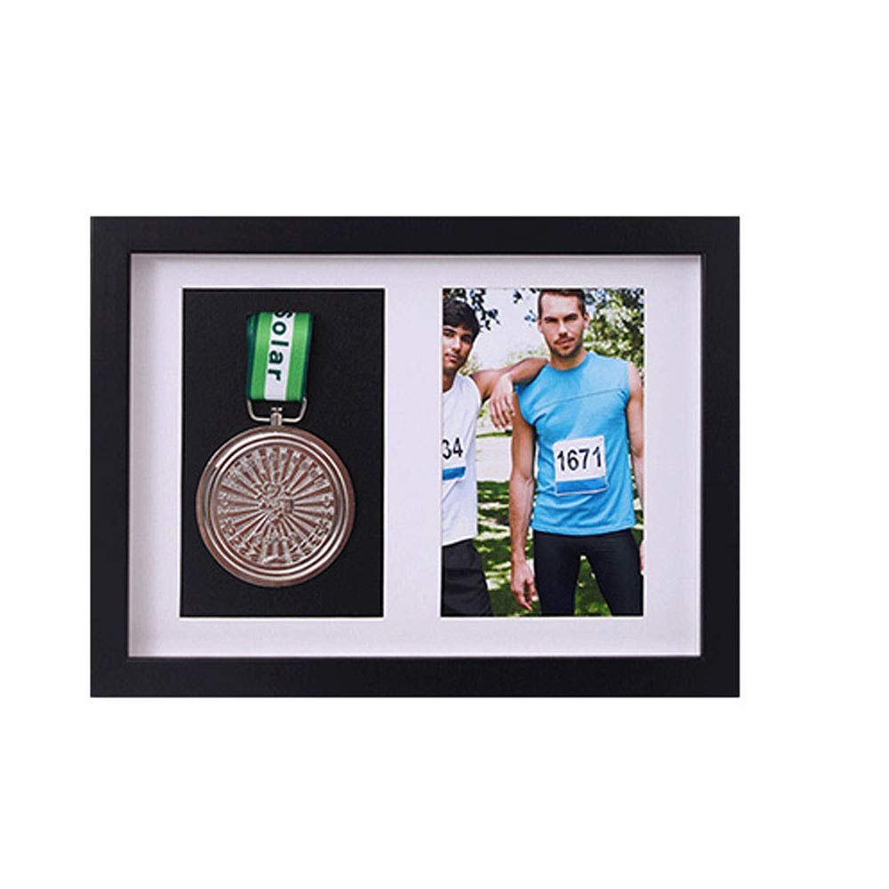 Frame to Display Medals,Sports Medal 3D Box Photo Frames,Picture Framing Direct Black and Walnut color 3d Deep Box Frame To Display War/Military/Sports Medals (1 Medal + 1 Photo) (Black)