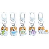 sailorsunny 5 Pcs So Fun Puppy Keychains Women Lovely Purse Charm Resin Corgi Dog Bag Charms Cute Auto Metal White Keyrings Teens Anime Key Ring Cute Zipper Charm