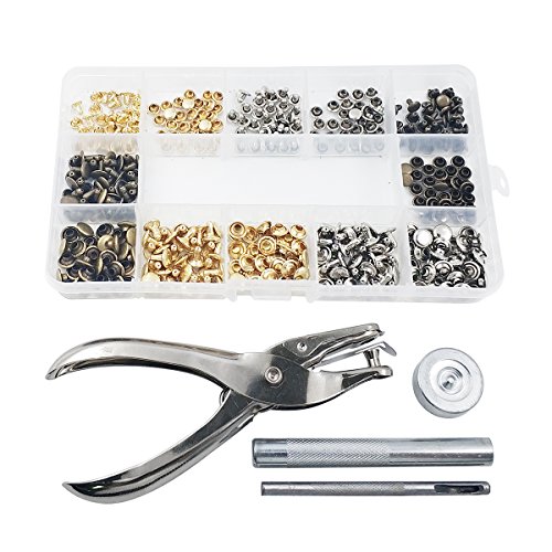 240 Set 2 Sizes Leather Rivets Double Cap Rivet Tubular Metal Studs with 4 Pieces Fixing Tool for DIY Leather Craft, Rivets Replacement,3 Colors
