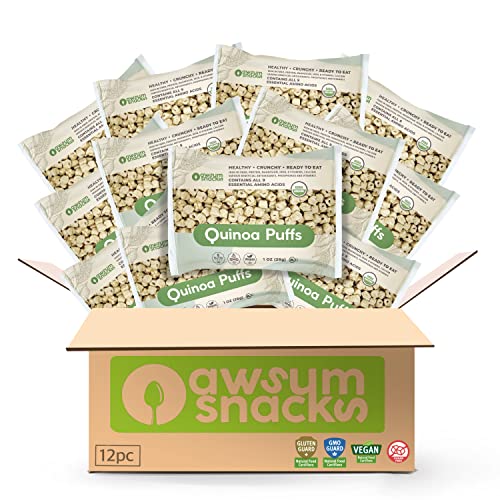 Awsum Snacks Organic Quinoa Puffs Vegan Gluten Free (12 Bags 1oz