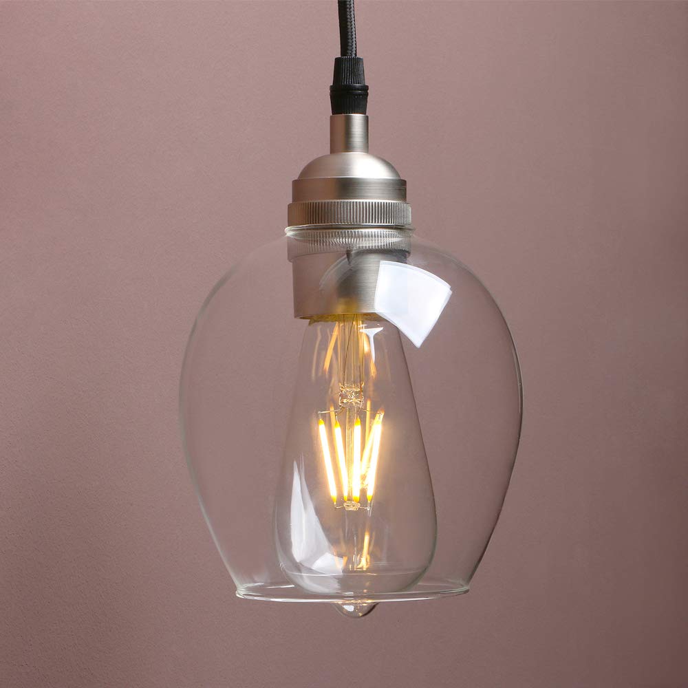 Yosoan Vintage Pendant Light E27 Base Retro Industrial Metal Finish Clear Glass Ball Shade Ceiling Light Fitting for Loft Coffee Shop Bar Home Office Bedroom Kitchen Dining Room (Brushed)