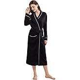 Women's Robes Lightweight Soft Cotton Blend, Ladies Bathrobe Absorbent Breathable Kimono Robe with Pockets