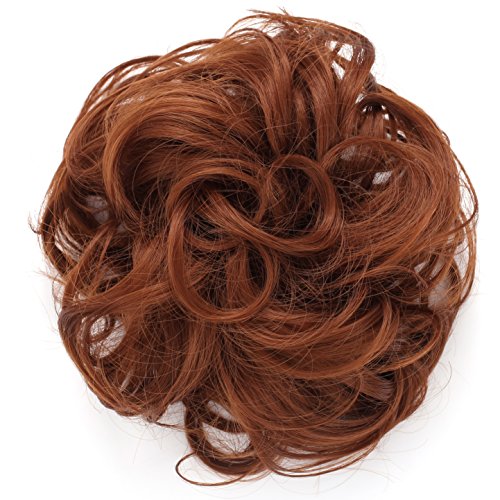 Onedor Premium Synthetic fiber Clip on Messy Chignon Bun Hair Extension Hair Piece Wig. Silky Smooth and Secure (30#-Reddish Brown)