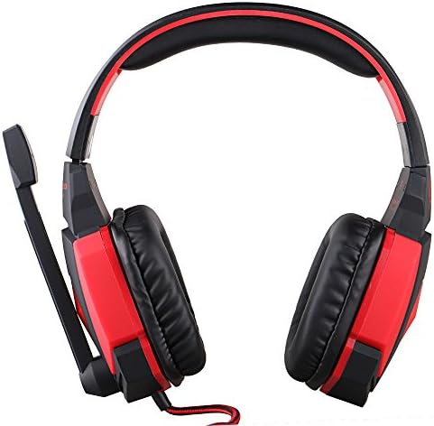 Gaming Headset, KOTION EACH G4000 USB Stereo Gaming Headphone Headset Headband with Microphone Volume Control LED Light for PC Games (Black-red)