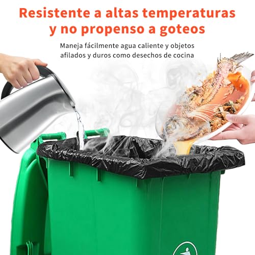 OranSee Bolsas para Basura Jumbo 70x90 cm (90 Litros), Extra Gruesas 45 Micrómetros Uso Rudo, Resistencia 30 kg para Botes Grandes, Restaurantes y Jardín, Color Negro (Paquete de 1 kg, 14 Piezas)