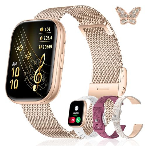 Iaret Women's Smart Watch, Gift with 4 Interchangeable Straps and Charm, 1.75 Inch Smartwatch, Bluetooth Calls, Heart Rate SpO2 Sleep, 120+ Sports Modes, Compatible with Android iPhone