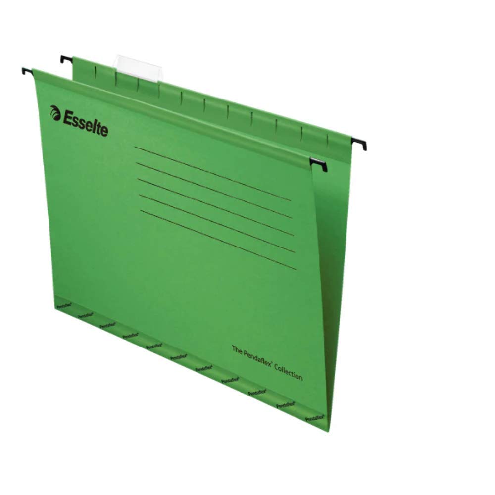 Esselte 90337 Classic Reinforced Suspension File, Foolscap, Tabs Included, Green, Pack of 25, 360 x 240 mm