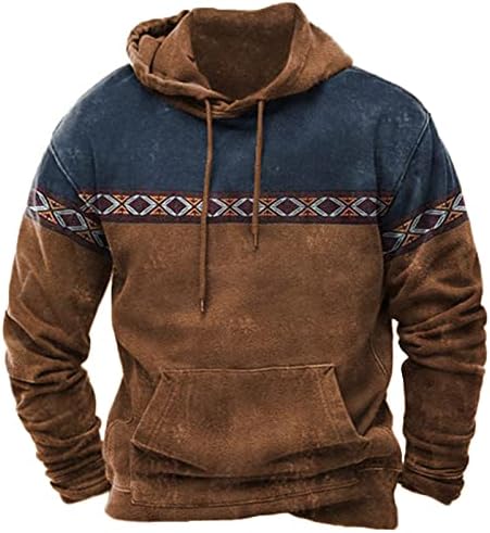 Aztec Hoodies for Men Retro Ethnic Tribal Print Long Sleeve Hooded