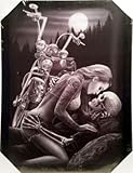 DGA Day of the Dead Rod Motorcycle Stretched Canvas Wood Framed Wall Art 12x16 Inches - Lovers