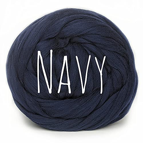 Colorful Passions Merino Wool Roving Oeko-TEX Certified Chunky Yarn Arm Knitting Felting Spinning Weaving Macrame 26-28 Microns EU Suppliers Navy 50g (0.11lb) — image 1