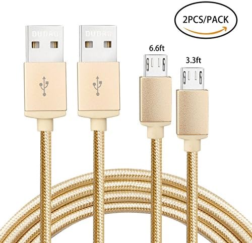 DUDAO 2 PACK 6.6ft Micro USB Cable Android Charger - Nylon-Braided Fast Sync Data Charging Cord for Samsung Galaxy S7 Edge S7 S6 S4 S3,Note 5 4 3 Motorola Sony Smartphones &amp; More Gold