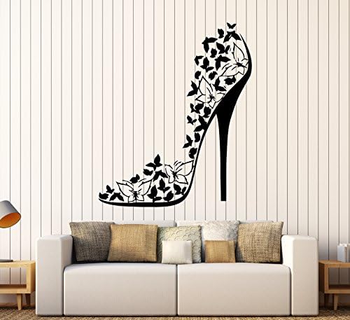 High Heel Shoe Sexy Stiletto Butterflies Swirls Fashion Decor Wall Mural Vinyl Art Decal Sticker M506