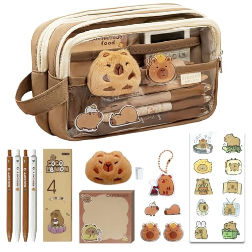 Dcceeo Capybara Pencil Case, Capybara Stationery Set with Pen, Stickers, Pins, Keyrings and Notepads Capybara Pencil Case Cute Large Capacity Office School Gift Girl Boy