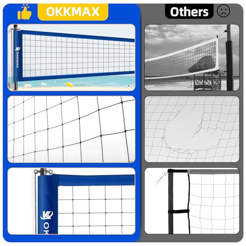 Professional Outdoor Volleyball Net Set with Adjustable Poles & Anti-Sag Design, Portable Volleyball Net Includes Beach Fixed Plate, Scoreboard, Boundary Line & Carry Bag for Backyard Beach