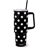 kate spade new york 40 Ounce Tumbler with Handle and Straw, Double Wall Stainless Steel Insulated Tumbler, Cupholder Friendly, Picture Dot