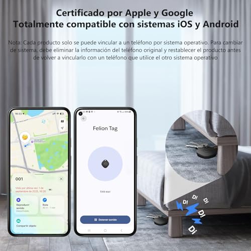 VOCOlinc Smart Tag Finder Pack de 2, Localizador Bluetooth SmartTag Tracker Soporte Android Google Localizador o iOS Apple Buscar App, Rastreador para Llaves Equipaje Cartera Bicicleta Mochila Bolso