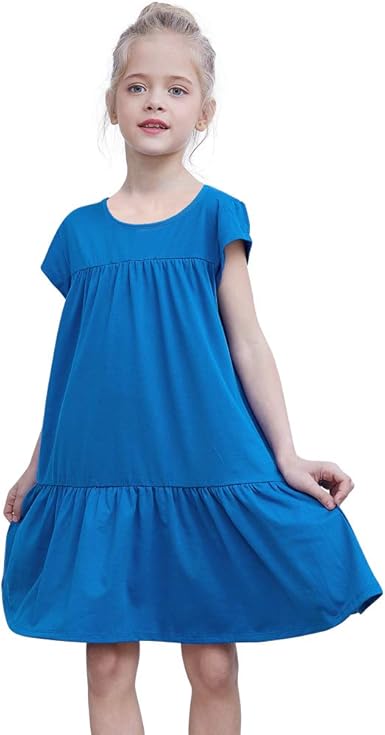 Amazon Com Icsoy Girls Nightgowns Short Sleeve Nightdress Kids Girl Cotton Pajamas Dress Solid Tiered T Shirt Sleep Dress For Girls Clothing