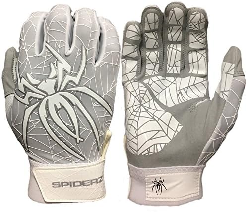 Spiderz LITE Batting Gloves with Enhanced Silicon Spider Web Grip (White/Silver, Adult Large)