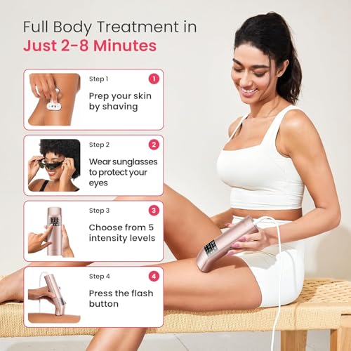 ECOFUN IPL Laser Hair Removal Device, 3-Pulse Light, Sapphire Painless Ice-Cooling Contact Professional Hair Removal Device, Laser Hair Removal for Women and Men,with Smart App(Champagne Gold)