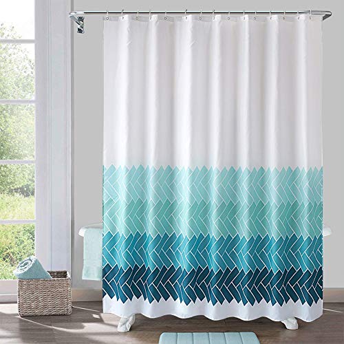 Yougai Shower Curtain for Bathroom with 12 Hooks, Polyester Fabric Machine Washable Waterproof Shower Curtains 72 x 72 Inch (Ombre Blue)